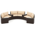 7-Piece Patio Furniture Set PE Rattan Half-Moon Curved Sofas with Side Tables – Brown