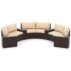 7-Piece Patio Furniture Set PE Rattan Half-Moon Curved Sofas with Side Tables – Brown