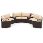 7-Piece Patio Furniture Set PE Rattan Half-Moon Curved Sofas with Side Tables – Brown