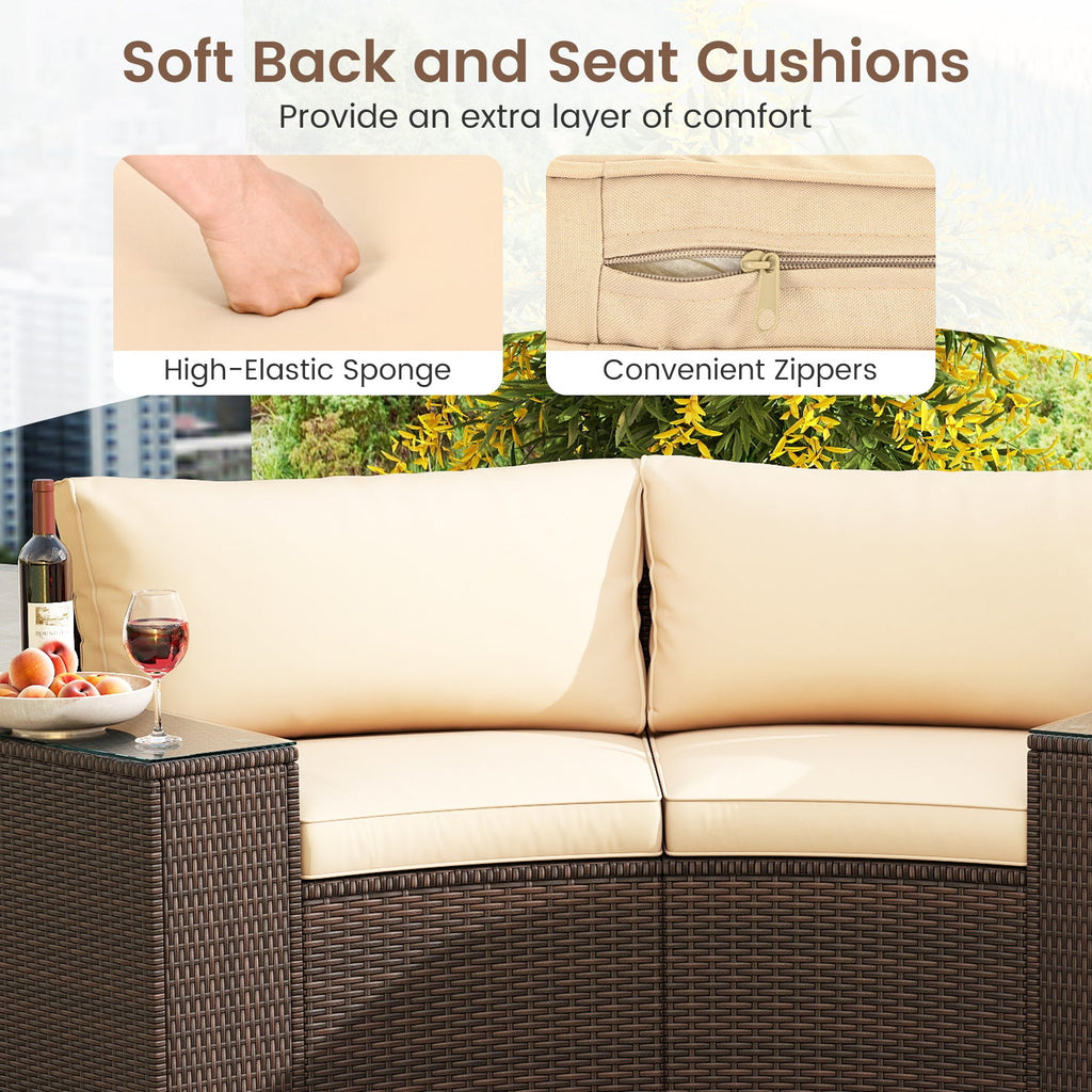 7-Piece Patio Furniture Set PE Rattan Half-Moon Curved Sofas with Side Tables – Brown