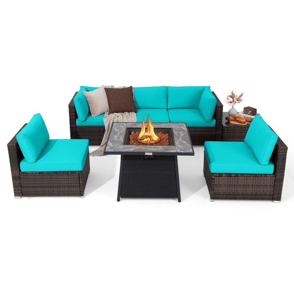 7-Piece Patio Furniture Set with 35 Inches 50000 BTU Propane Gas Fire Pit Table and Waterproof Cover for Firpit