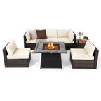 7-Piece Patio Furniture Set with 35 Inches 50000 BTU Propane Gas Fire Pit Table and Waterproof Cover for Firpit