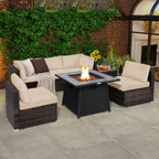7-Piece Patio Furniture Set with 35 Inches 50000 BTU Propane Gas Fire Pit Table and Waterproof Cover for Firpit