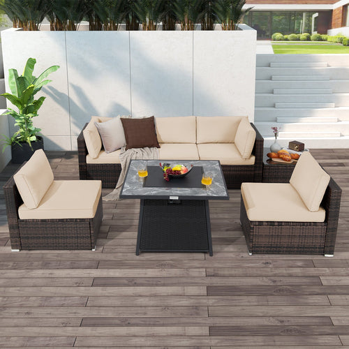 7-Piece Patio Furniture Set with 35 Inches 50000 BTU Propane Gas Fire Pit Table and Waterproof Cover for Firpit