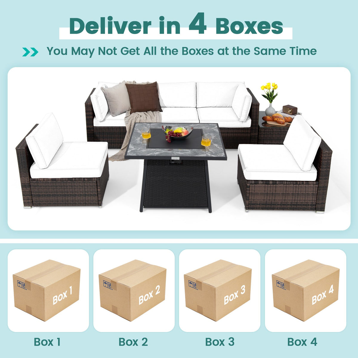 7-Piece Patio Furniture Set with 35 Inches 50000 BTU Propane Gas Fire Pit Table and Waterproof Cover for Firpit