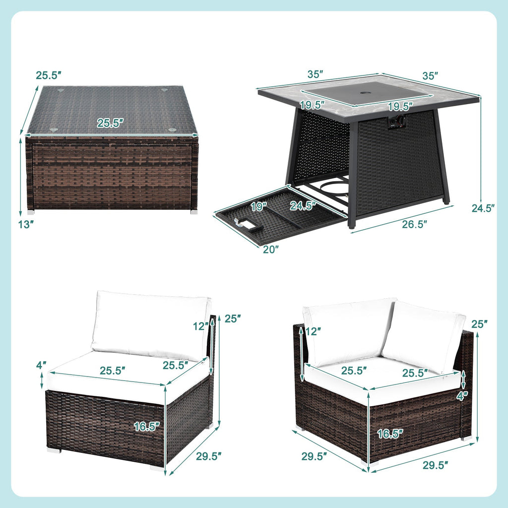 7-Piece Patio Furniture Set with 35 Inches 50000 BTU Propane Gas Fire Pit Table and Waterproof Cover for Firpit