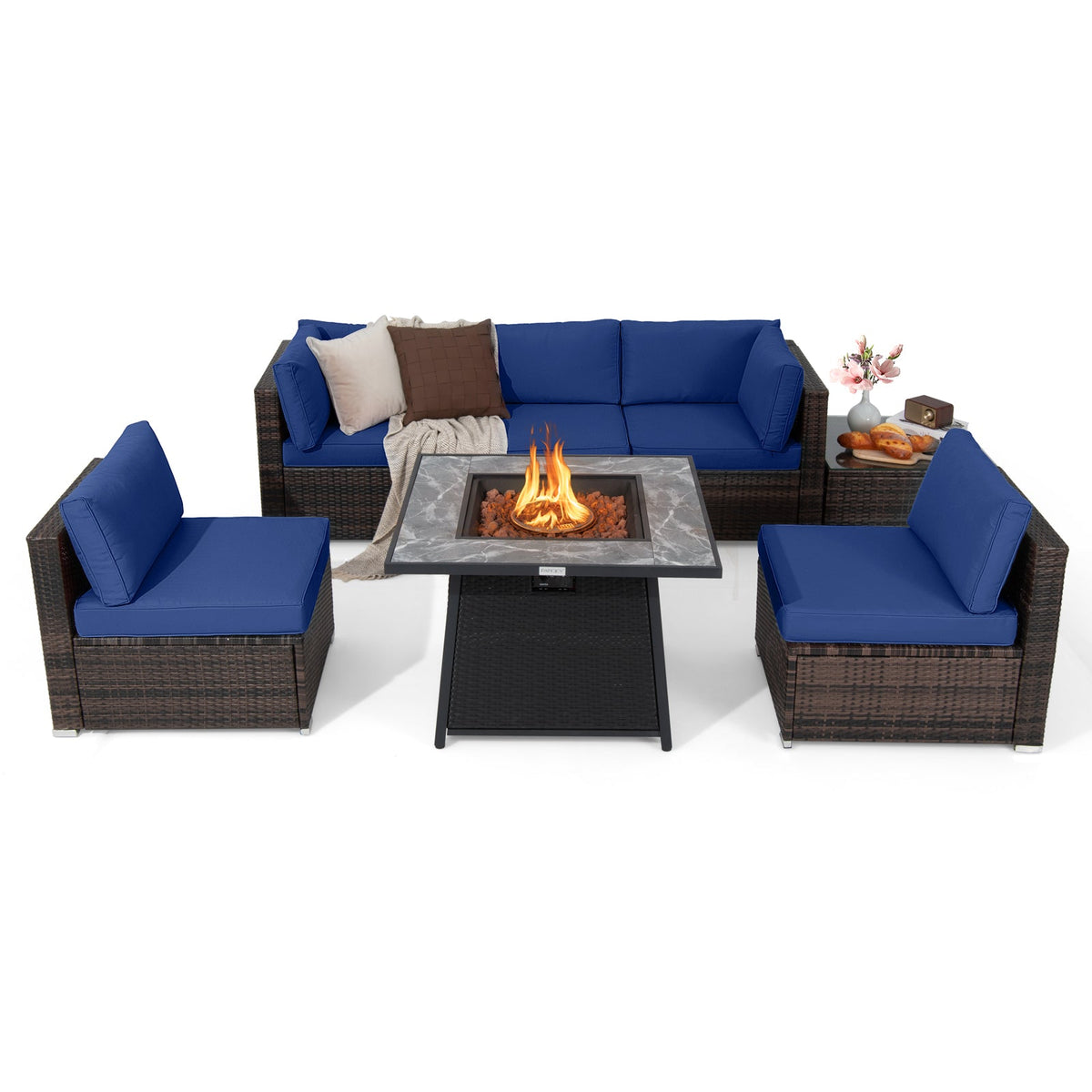 7-Piece Patio Furniture Set with 35 Inches 50000 BTU Propane Gas Fire Pit Table and Waterproof Cover for Firpit