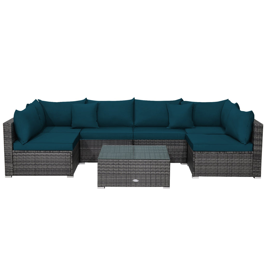 7-Piece Patio Rattan Furniture Set Sectional Sofa Garden Cushion