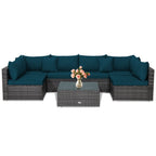 7-Piece Patio Rattan Furniture Set Sectional Sofa Garden Cushion