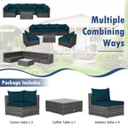 7-Piece Patio Rattan Furniture Set Sectional Sofa Garden Cushion