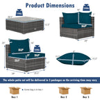 7-Piece Patio Rattan Furniture Set Sectional Sofa Garden Cushion