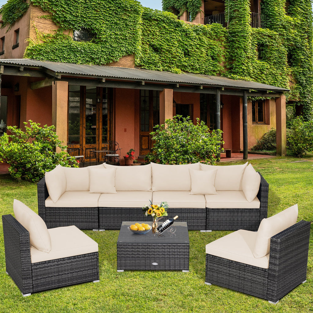 7-Piece Patio Rattan Furniture Set Sectional Sofa Garden Cushion