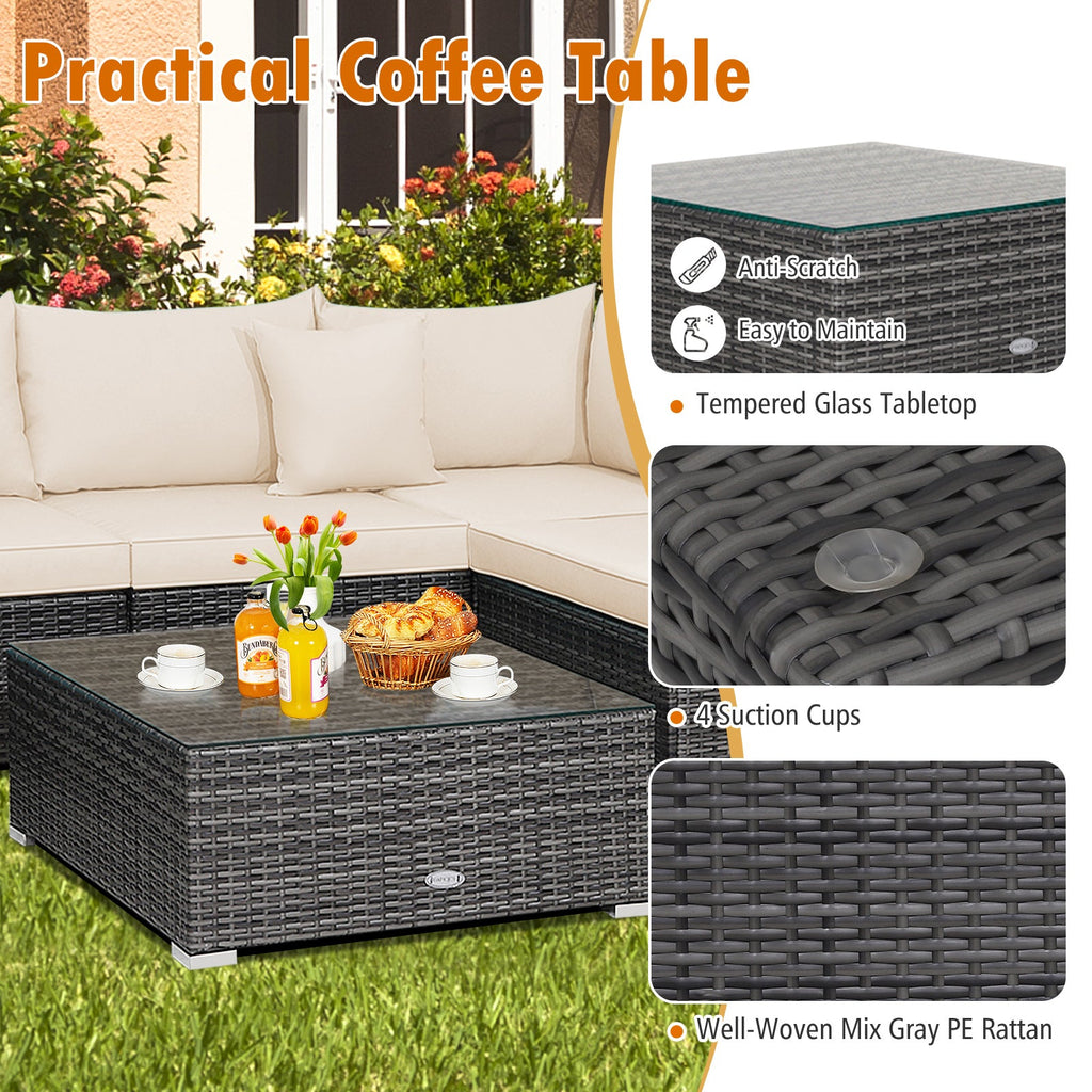 7-Piece Patio Rattan Furniture Set Sectional Sofa Garden Cushion