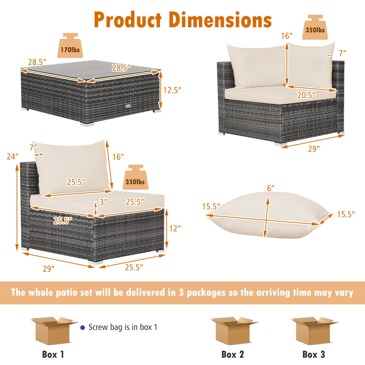 7-Piece Patio Rattan Furniture Set Sectional Sofa Garden Cushion