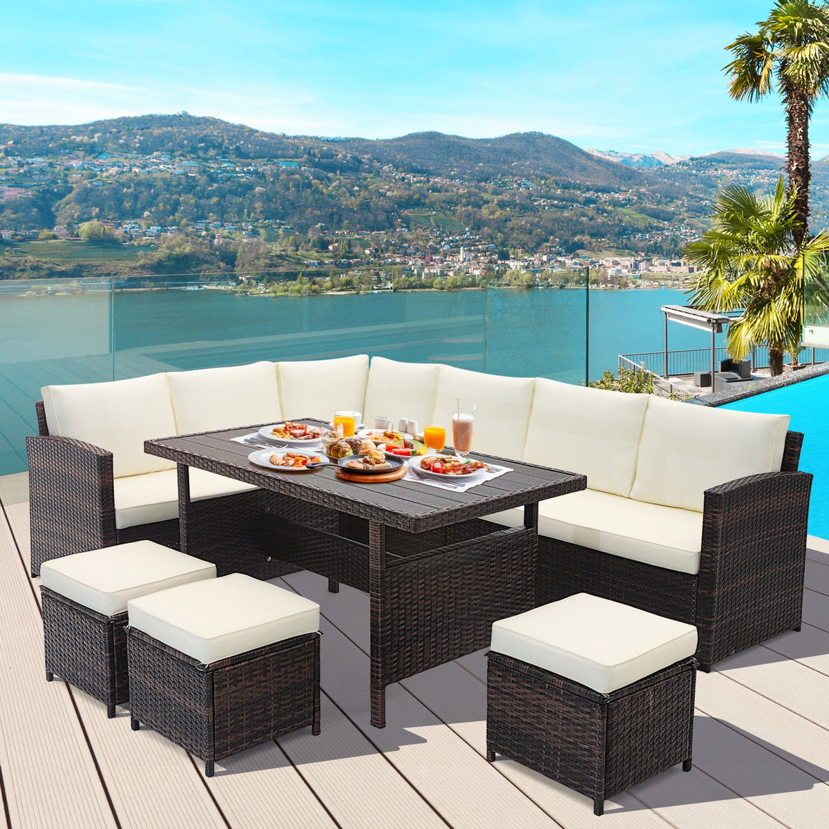 7-Piece Wicker Patio Furniture Set – White
