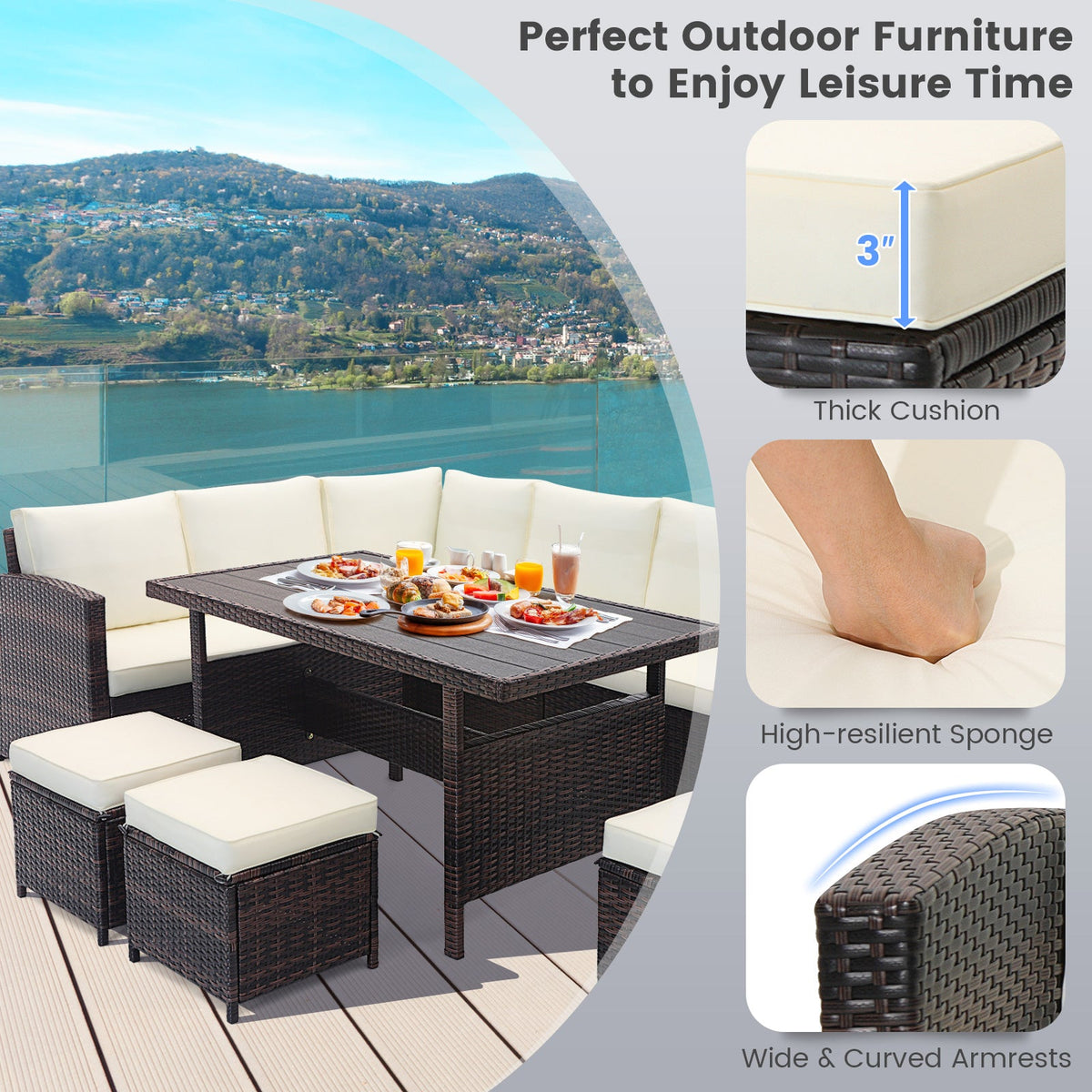 7-Piece Wicker Patio Furniture Set – White