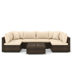 7-Piece Patio Rattan Furniture Set with Sectional Sofa Cushions