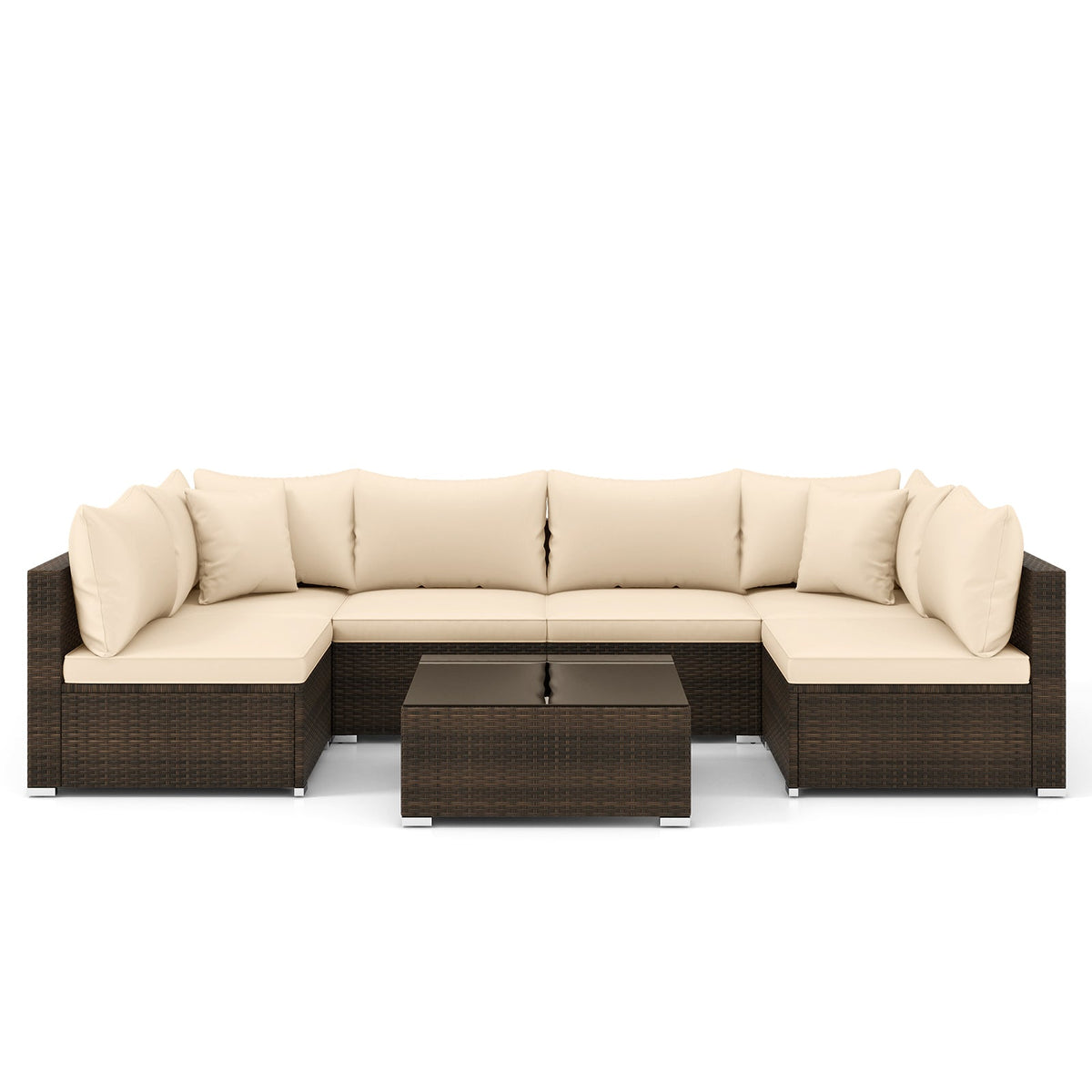 7-Piece Patio Rattan Furniture Set with Sectional Sofa Cushions