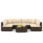 7-Piece Patio Rattan Furniture Set with Sectional Sofa Cushions