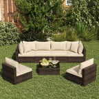 7-Piece Patio Rattan Furniture Set with Sectional Sofa Cushions