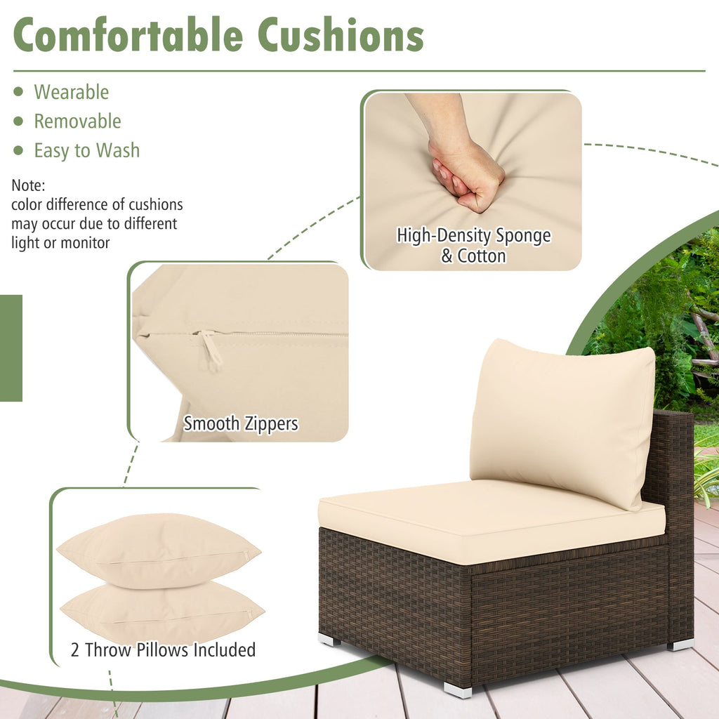7-Piece Patio Rattan Furniture Set with Sectional Sofa Cushions