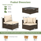 7-Piece Patio Rattan Furniture Set with Sectional Sofa Cushions
