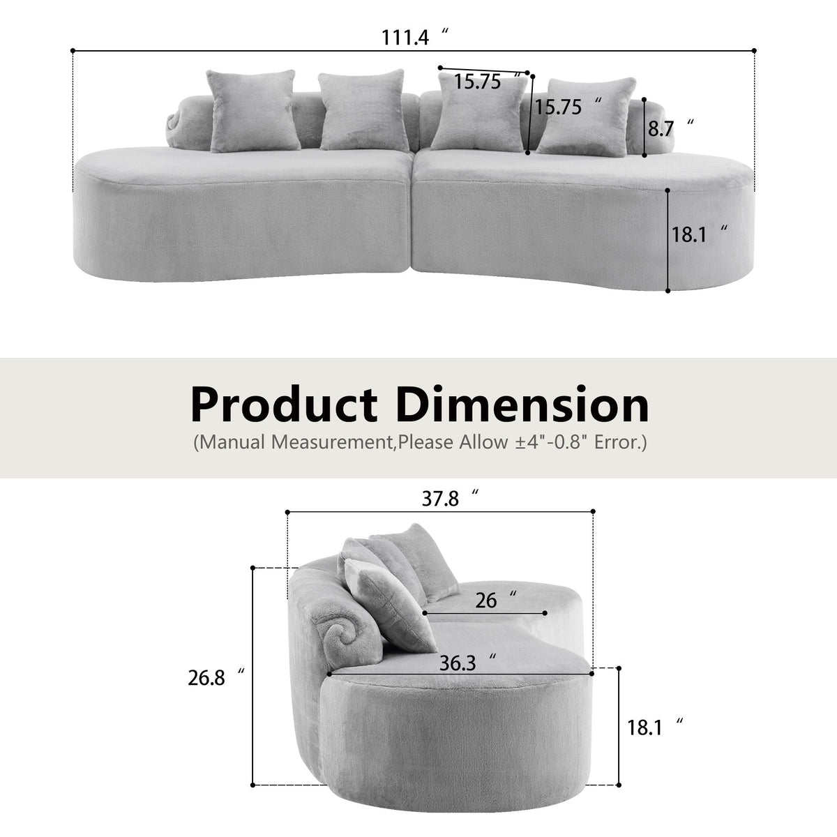 Modern Curved Sofa with Pillows
