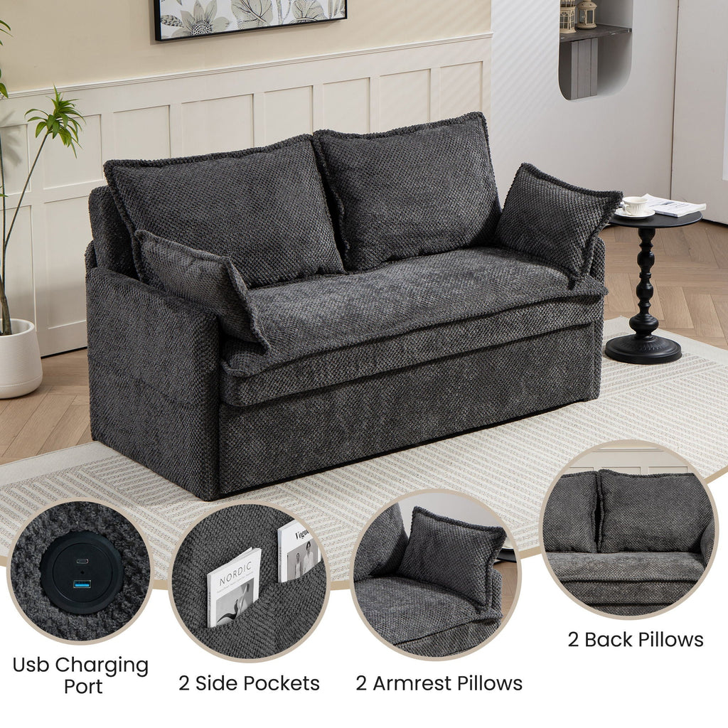 Pull Out Sofa Bed, Convertible Sleeper Sofa, Side Storage