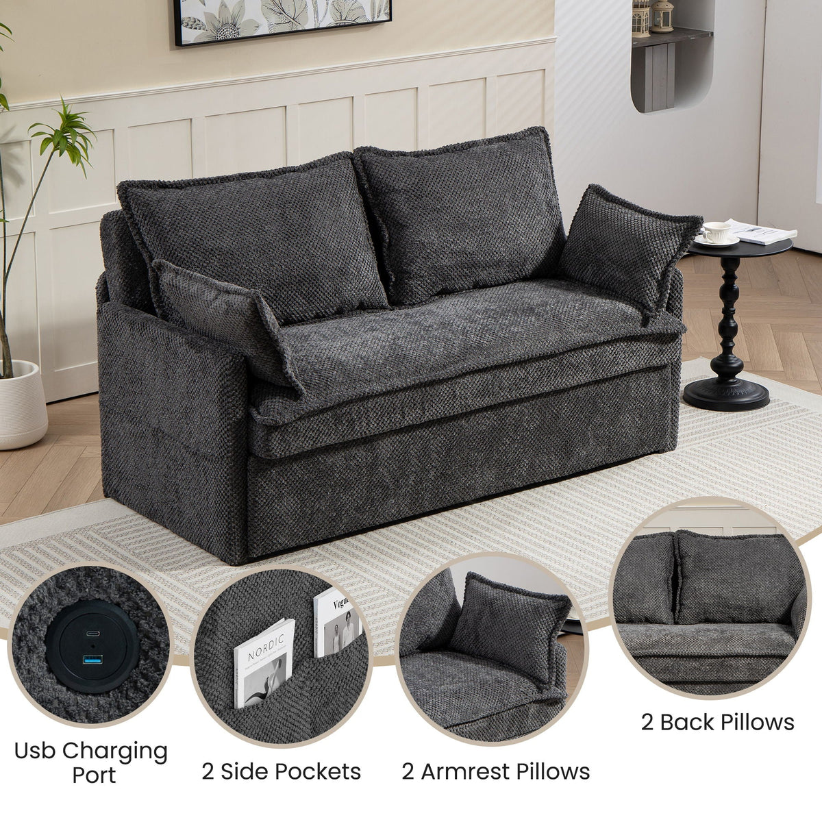 Pull Out Sofa Bed, Convertible Sleeper Sofa, Side Storage