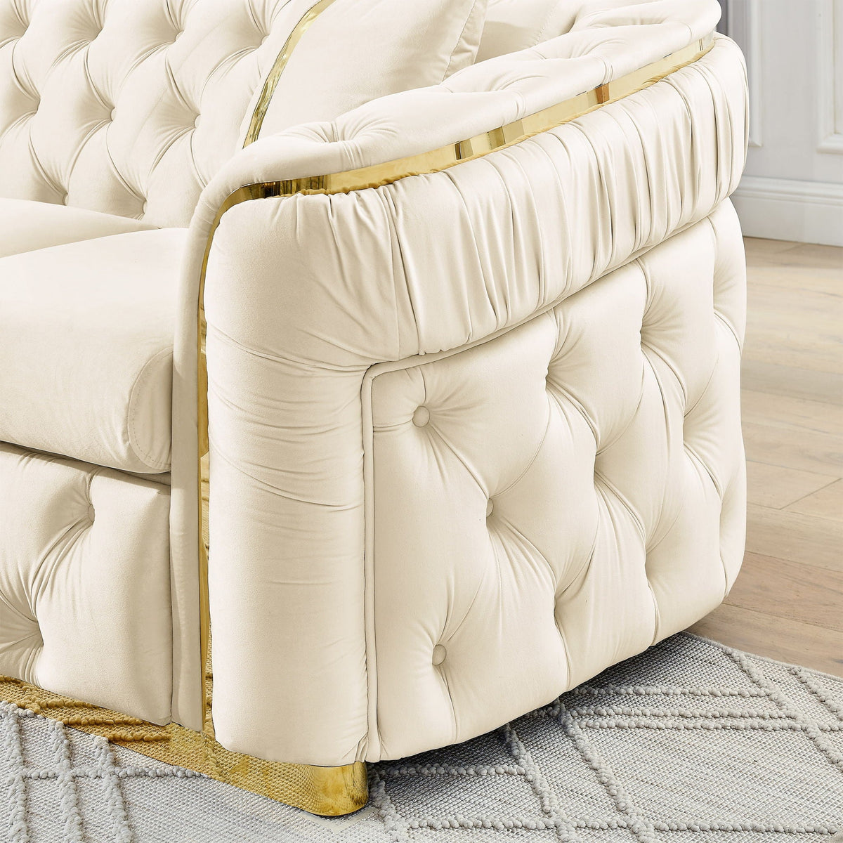 Button Tufted Couch with 2 Pillows, 3-Seater Luxury Chesterfield Sofa