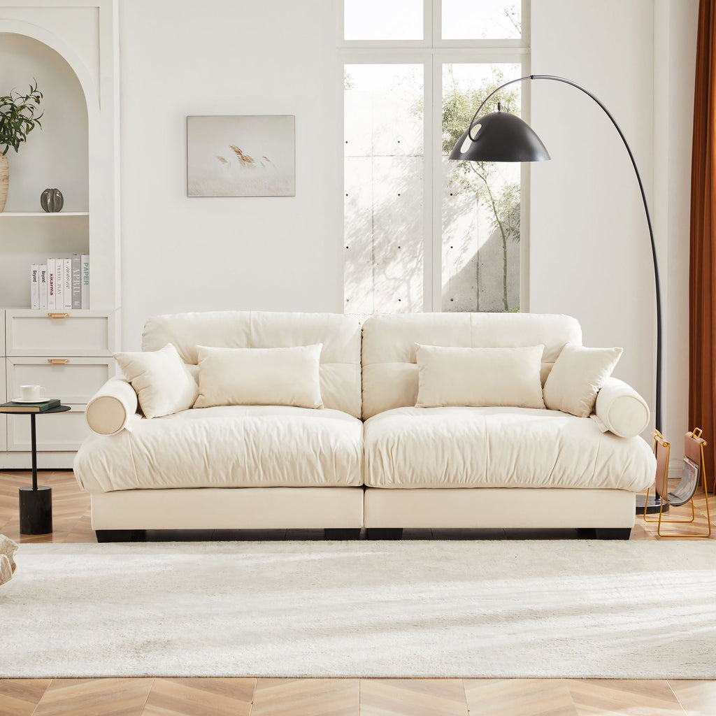 Modern Oversize Sofa with Cloud Like Comfort, Featuring Waist & Throw Pillows