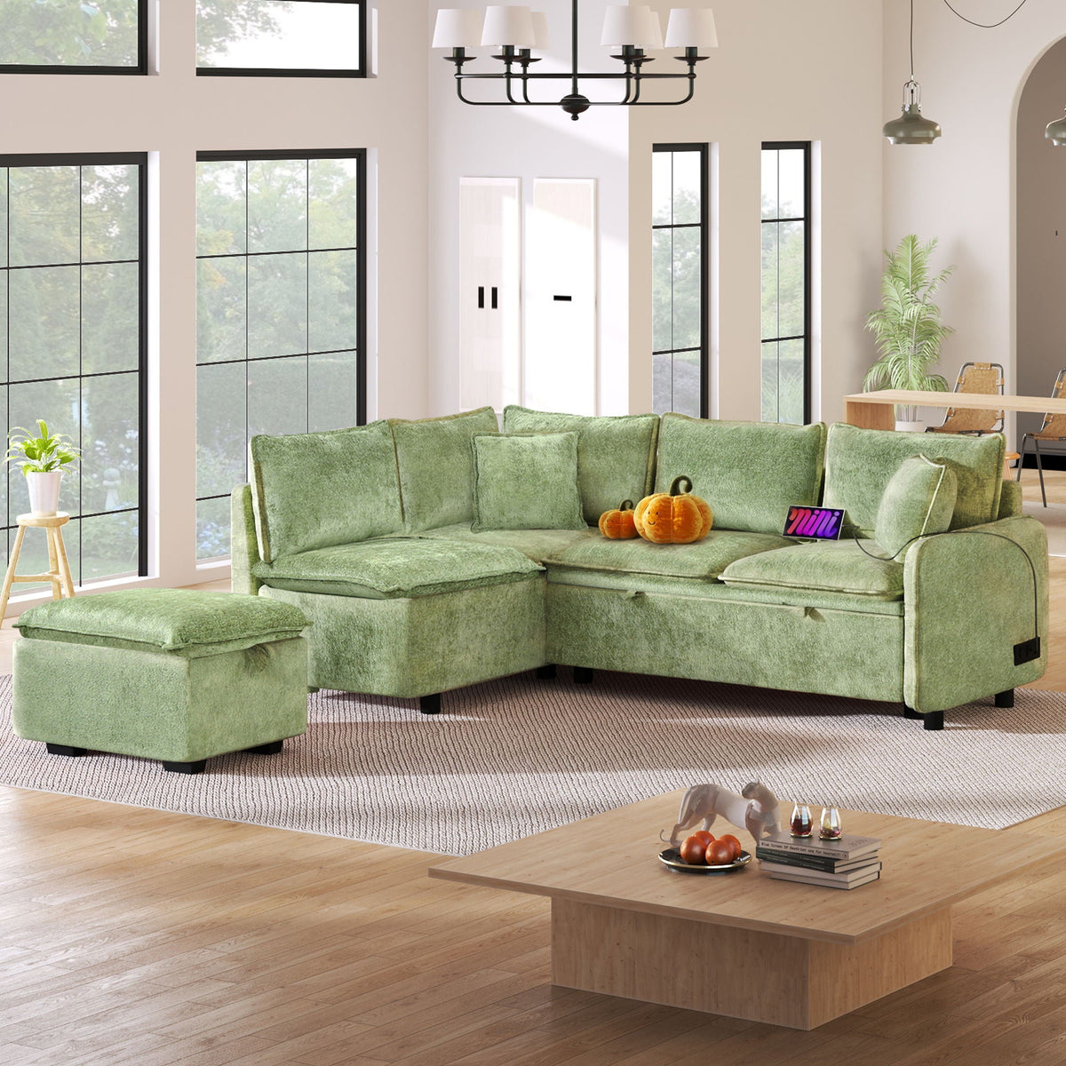 Convertible Sofa Bed Sectional Sofa Sleeper L-Shaped Sofa with A Storage Ottoman
