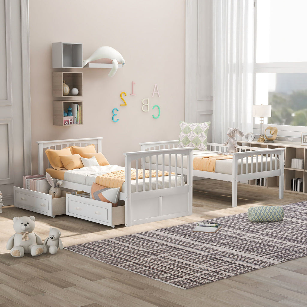 Mystrene - Twin Over Twin Bunk Bed with Drawers, Convertible Beds
