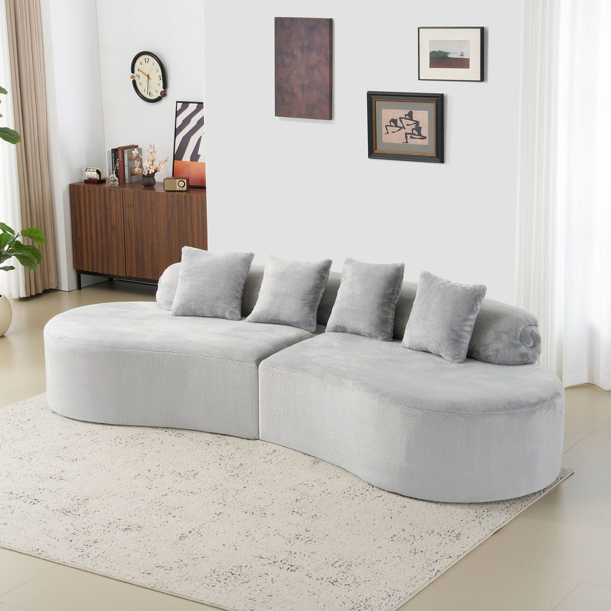 Modern Curved Sofa with Pillows