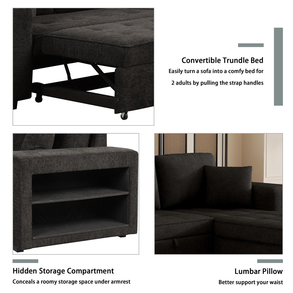 Modern L-Shape 3 Seat Reversible Sectional Couch