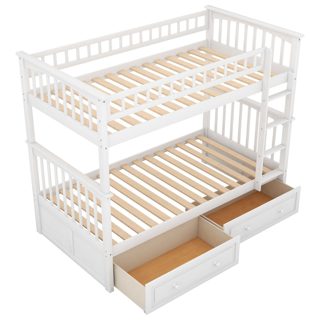 Mystrene - Twin Over Twin Bunk Bed with Drawers, Convertible Beds