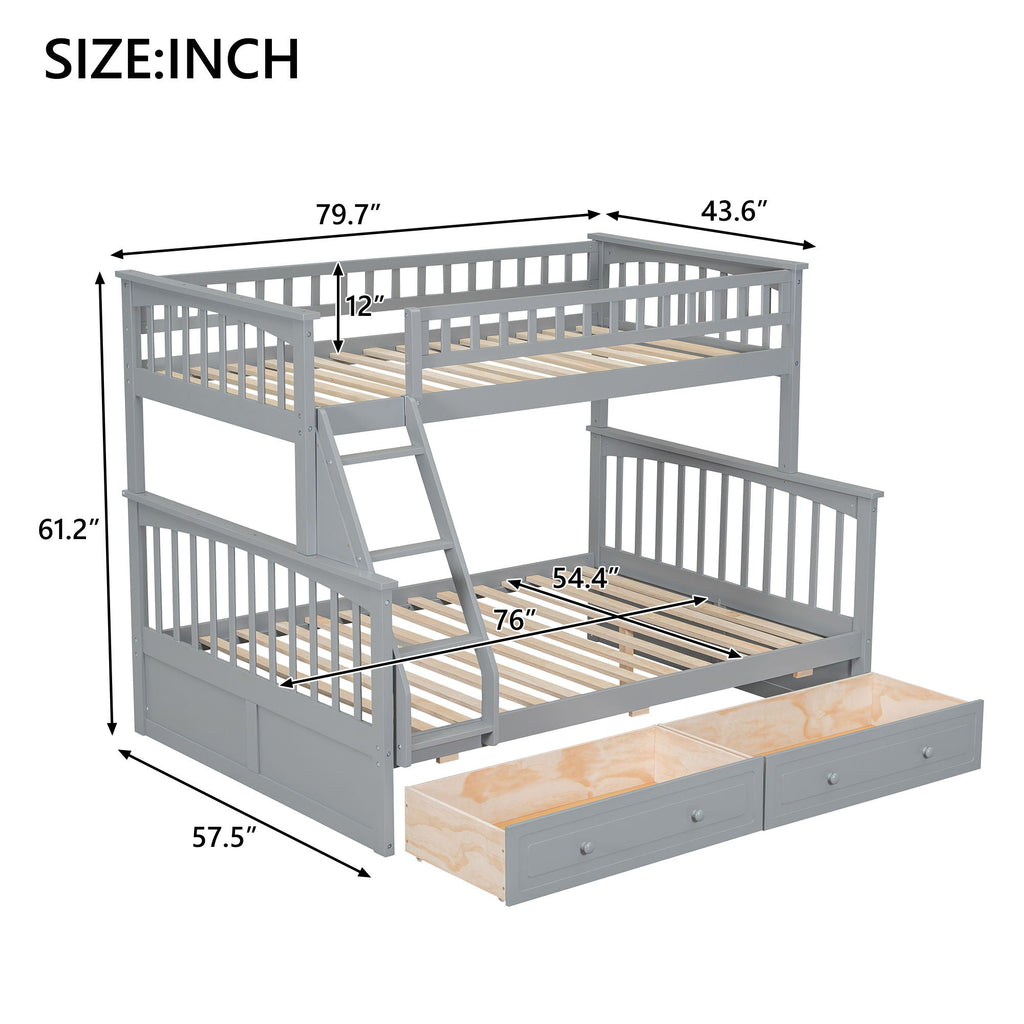 Bunk Bed with Drawers, Convertible Storage Bed