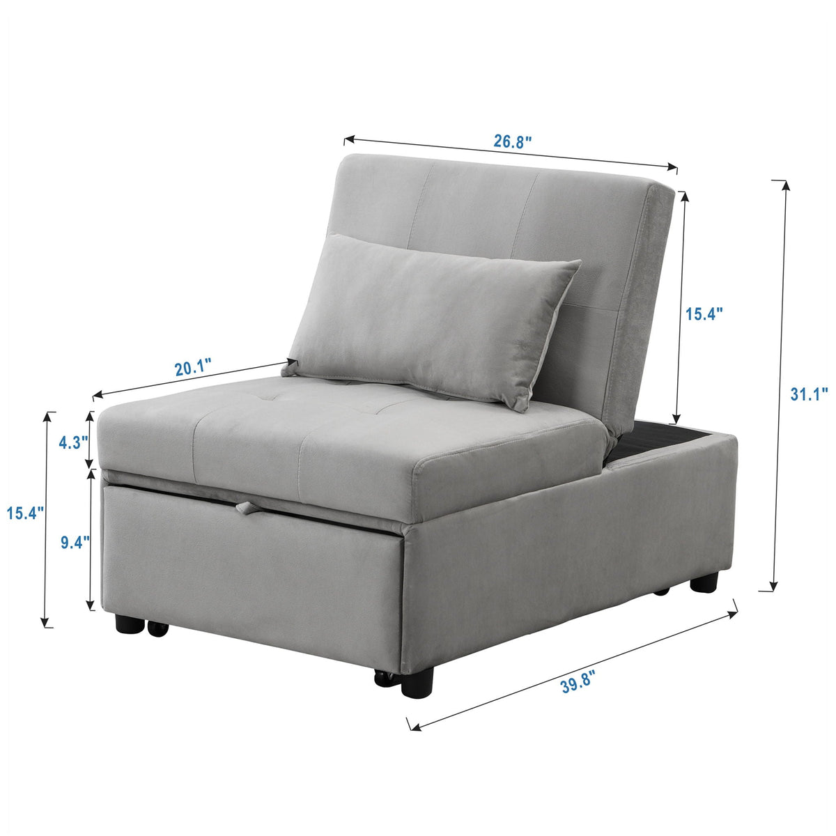 Folding Ottoman Sofa Bed – Gray