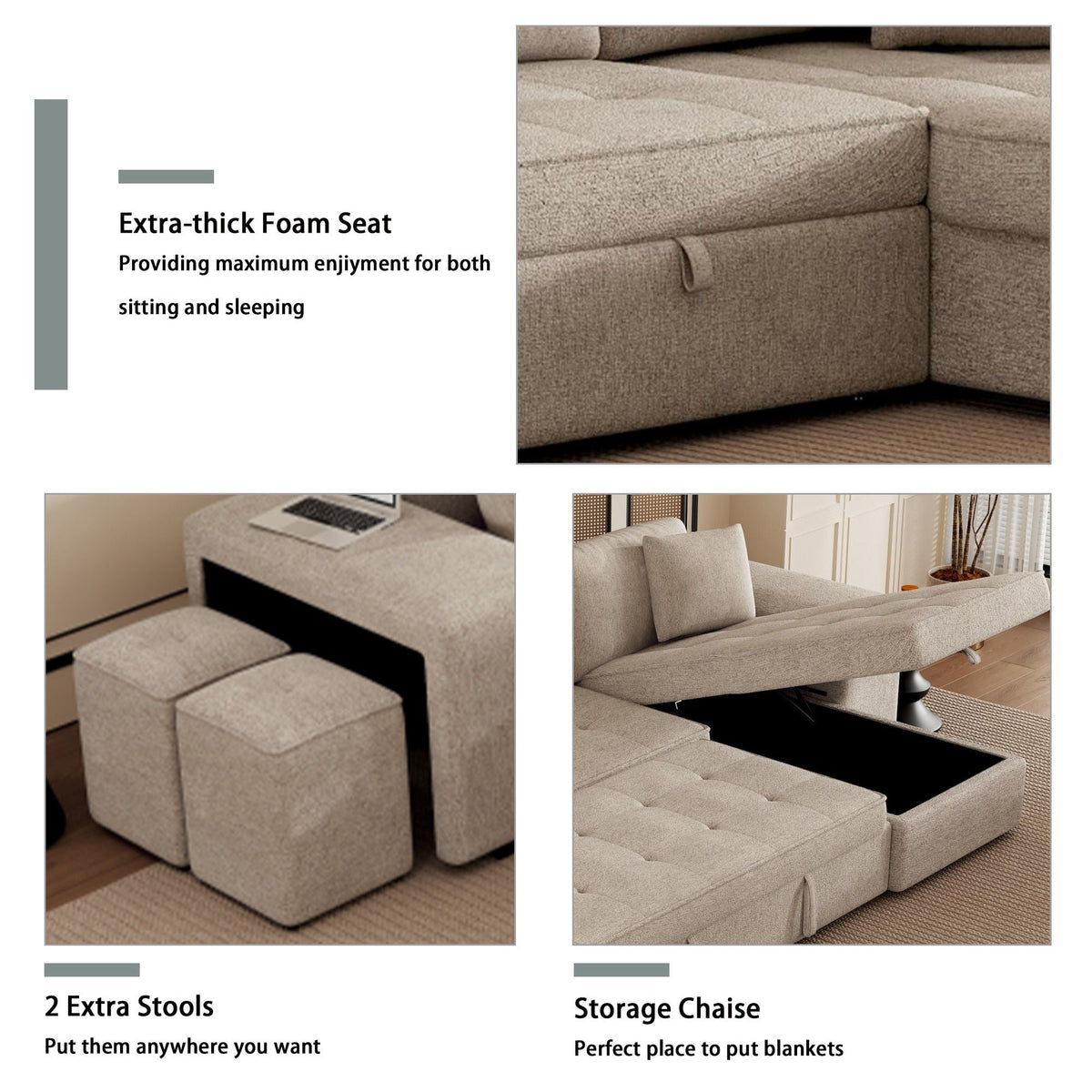 Modern L-Shape 3 Seat Reversible Sectional Couch