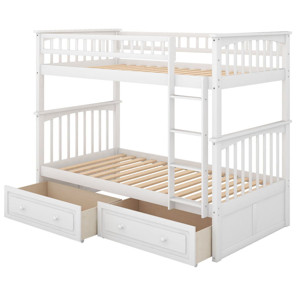 Mystrene - Twin Over Twin Bunk Bed with Drawers, Convertible Beds