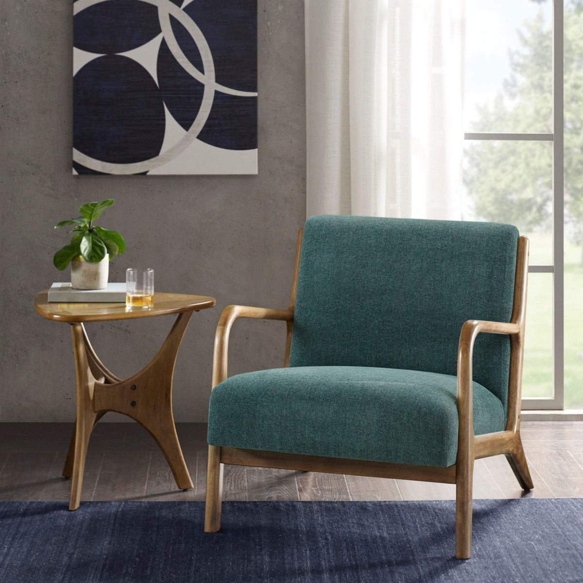 Mid-Century Style Lounge Chair with Upholstered Seat