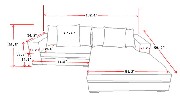 Luxe - Oversized 2 Piece Sectional Couches, L Shaped Sofa with Chaise