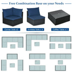 7-Piece Sectional Wicker Furniture Sofa Set with Tempered Glass Top – Red