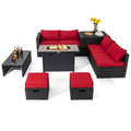9-Piece Outdoor PE Rattan Wicker Sectional Sofa with 42-Inch 60,000 BTU Gas Fire Pit Table