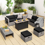 9-Piece Patio Furniture Set with 42 Inches 60000 BTU Fire Pit