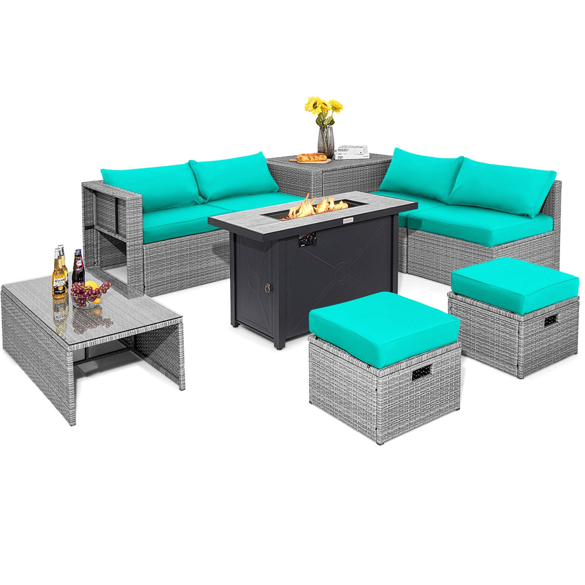 9-Piece Patio Furniture Set with 42 Inches 60000 BTU Fire Pit