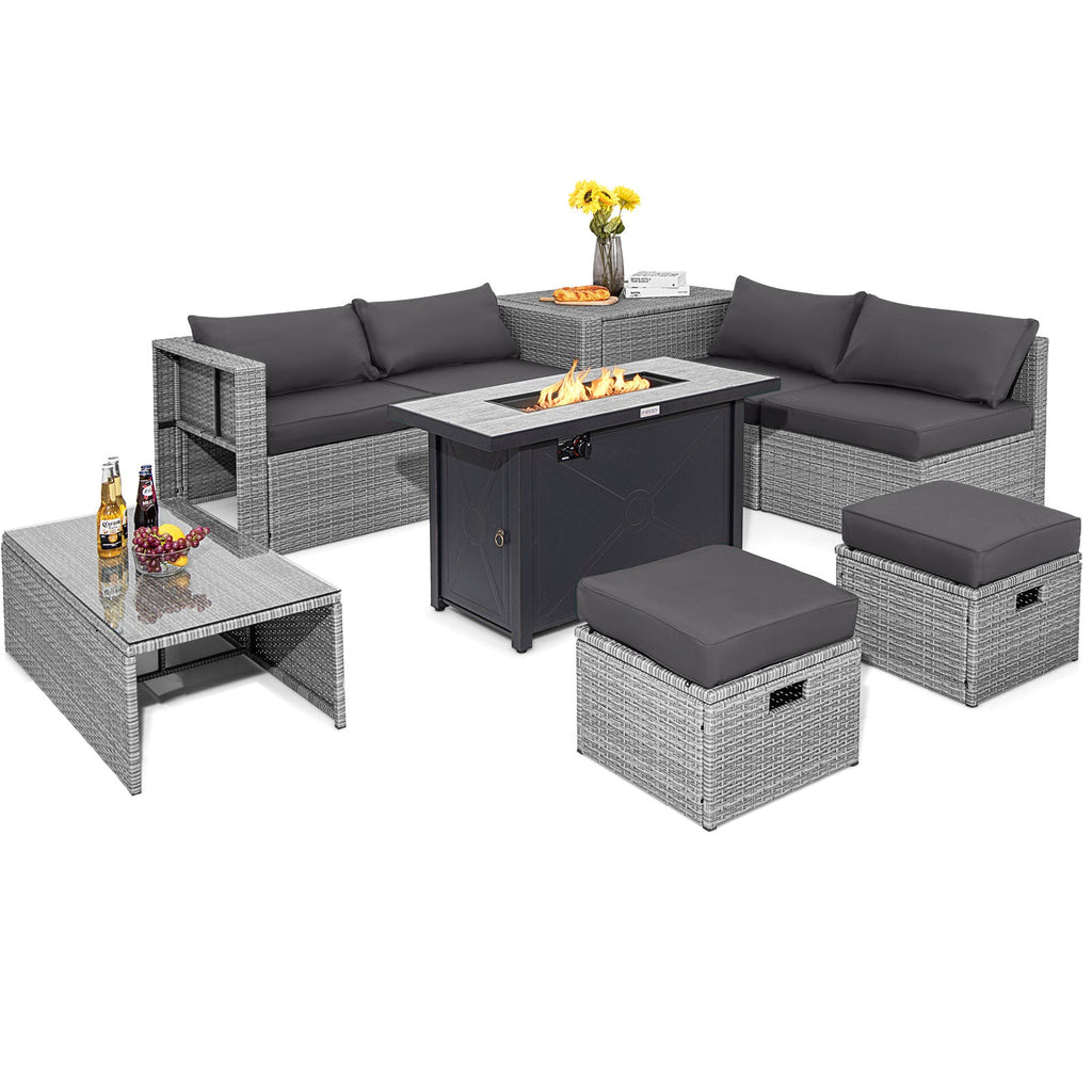 9-Piece Patio Furniture Set with 42 Inches 60000 BTU Fire Pit
