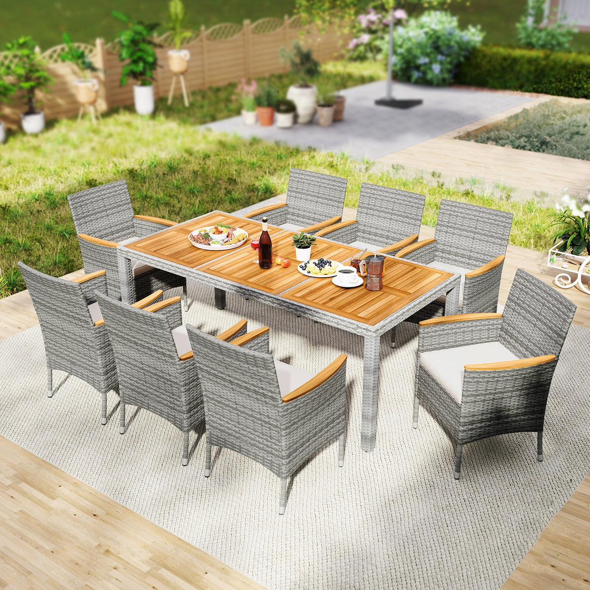 9-Piece Patio PE Wicker Dining Set for Deck Garden and Yard