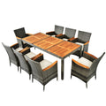 9-Piece Rattan Patio Dining Set with Acacia Wood Table and Cushioned Chair