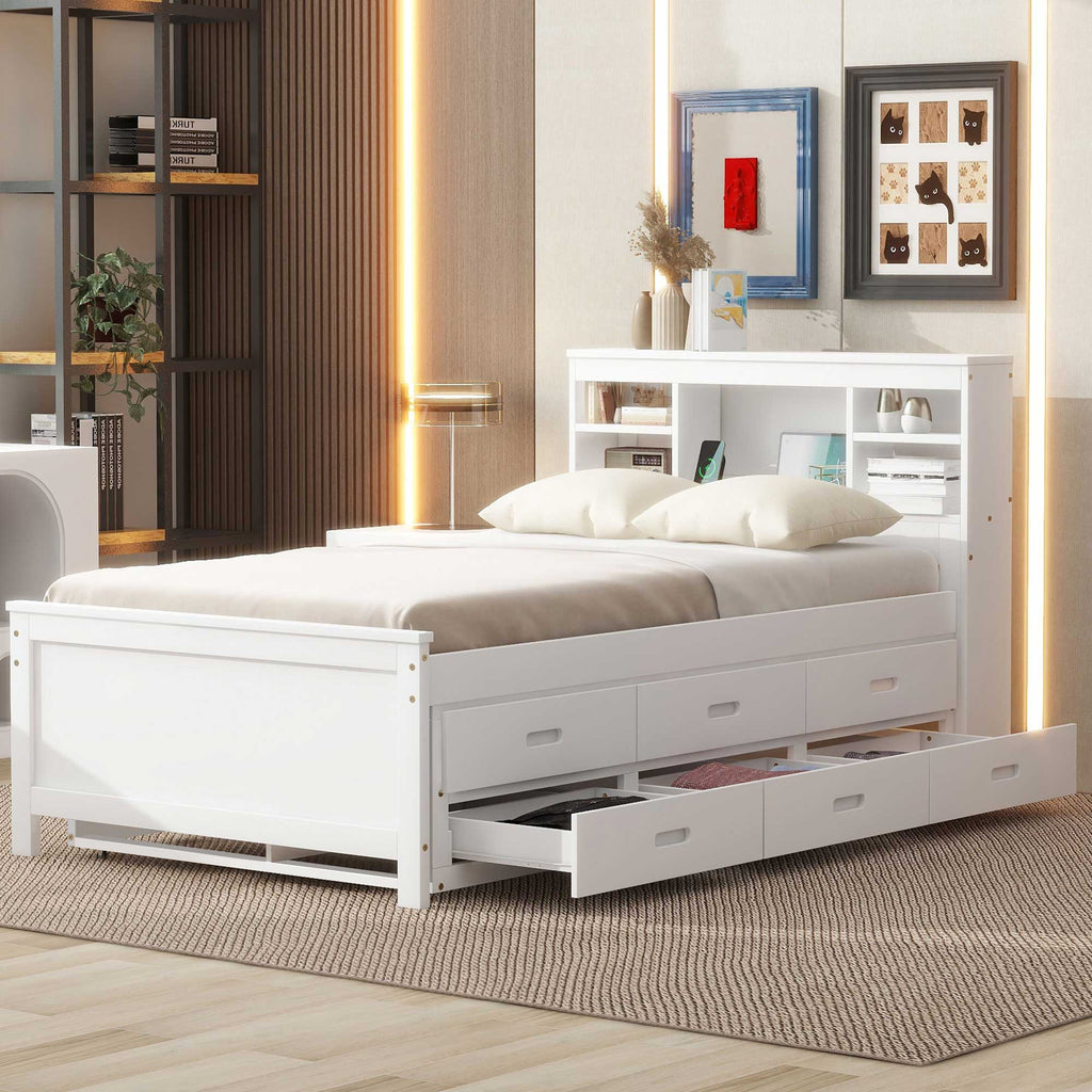 Platform Bed with Storage Headboard, USB, Trundle & 3 – Drawer